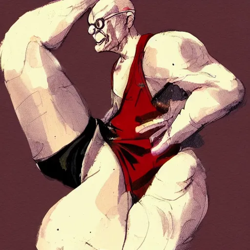 Image similar to concept art for a balding middle - aged character wearing a singlet while smoking, by dustin nguyen, akihiko yoshida, greg tocchini, trending on artstation, 8 k