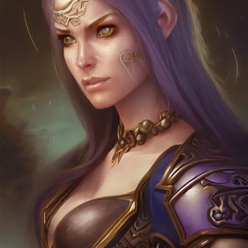 Prompt: world of warcraft human female character portrait, close up, concept art, intricate details, highly detailed photorealistic portrait by michael komarck, adam hughes, seseon yoon, artgerm and warren louw