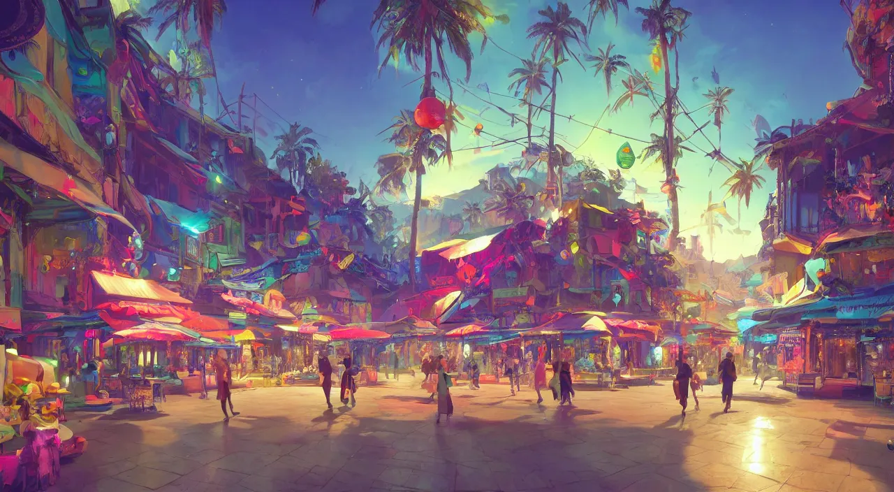 Image similar to bazaar zouk oriantal multicolorful sky shine place mosquet painting stylized digital video game icon global illumination ray tracing 8 k hd resolution, by ilya kuvshinov and cushart krentz and gilleard james