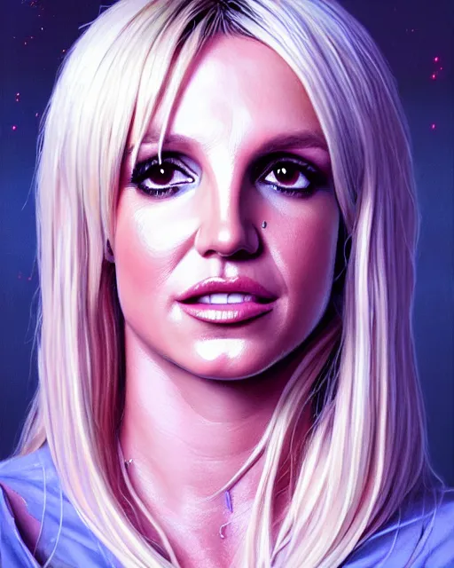 Prompt: highly detailed vfx portrait of britney spears by stephen bliss, chalk, unrealengine, greg rutkowski, loish, rhads, beeple, chalk, makoto shinkai and lois van baarle, ilya kuvshinov, rossdraws, tom bagshaw, basil gogos