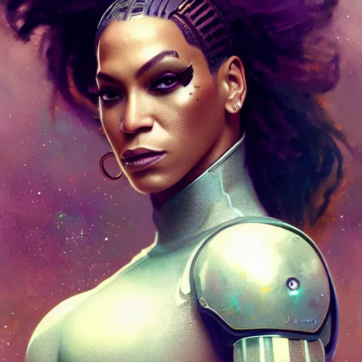 Image similar to cyborg beyonce profile picture by Greg Rutkowski, dynamic pose, intricate, futuristic, fantasy, elegant, by Stanley Artgerm Lau, greg rutkowski, thomas kindkade, alphonse mucha, loish, norman Rockwell,