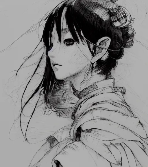 Prompt: dramatic portrait of anime woman wearing sailor suit, pen and ink, intricate line drawings, by craig mullins, ruan jia, kentaro miura, greg rutkowski, loundraw