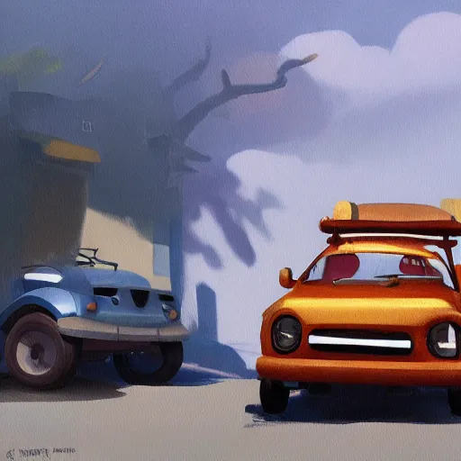 Prompt: goro fujita ilustration off - road car with luggage on a street in a town, painting by goro fujita, sharp focus, highly detailed, artstation