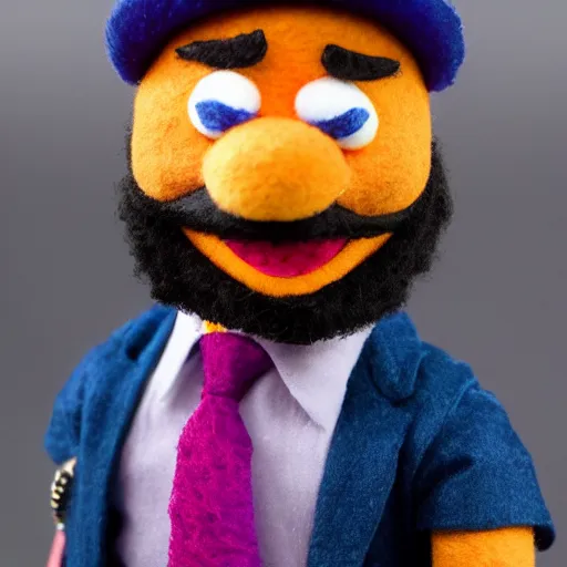 Prompt: prison mike as a muppet. highly detailed felt. hyper real photo. 4 k.