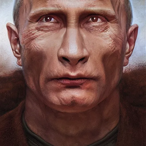 Image similar to vladimir putin, putin is bald prehistoric primate, reptiloid reptile alien eyes, toothless,, horror macabre by donato giancola and greg rutkowski and wayne barlow and zdzisław beksinski, realistic face, digital art