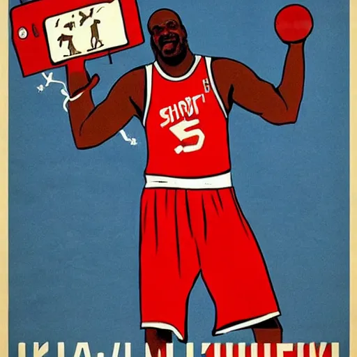 Image similar to shaquille o'neal in a soviet union communist propaganda poster