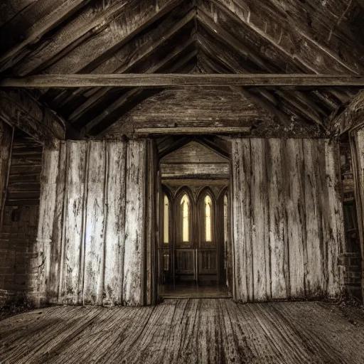 Prompt: cronenbergian creature, southern gothic, inside of an old wooden church in louisiana, dark and intricate photograph