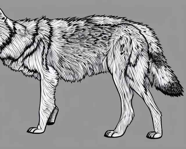 Image similar to professional digital art of a full-body outline of a wolf, very simple, no color, high quality, HD, 8K,