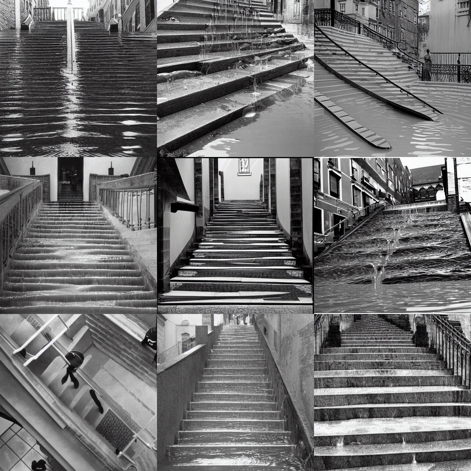 Prompt: mc escher's stairs flooding