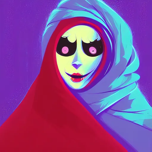 Prompt: curled perspective digital art of woman with face covered by keffiyeh by anton fadeev from nightmare before christmas