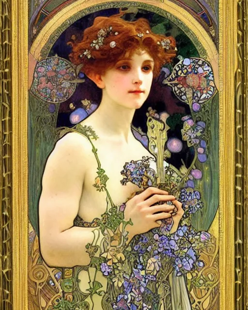 Prompt: an elf princess by Alphonse Mucha, Gustav Klimt and edgar maxence