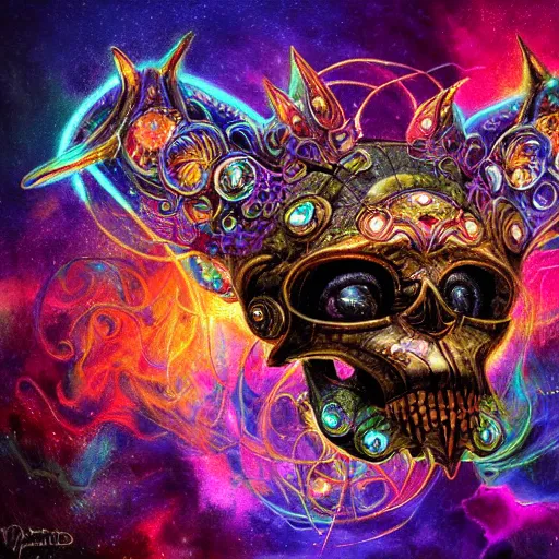 Image similar to portrait of a fantasycore glitchcore deformed animal skull in a helmet. intricate abstract. intricate artwork. celestial. prismatic, by josephine wall, pixar, ghibli. octane render, CGSociety very coherent symmetrical artwork. cinematic, hyper realism, high detail, octane render, 8k, holographic accents