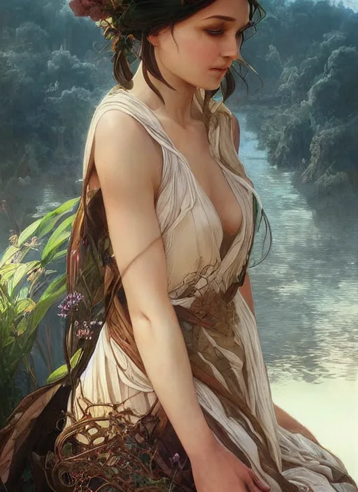 Image similar to eden from the book of genesis, beautiful high quality realistic fantasy art, trending on artstation by artgerm and greg rutkowski and alphonse mucha