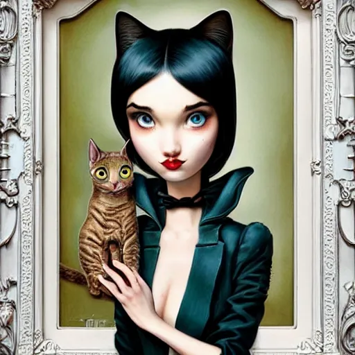 Prompt: Lofi portrait with a cat, Pixar style by Joe Fenton and Stanley Artgerm and Tom Bagshaw and Tim Burton