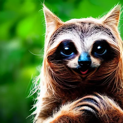 Prompt: a feline sloth - cat - hybrid with a beak, animal photography, wildlife photo, award winning