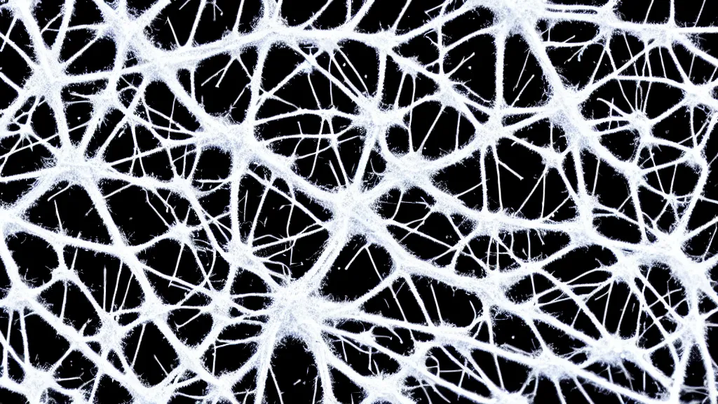 Image similar to a mineral network of neurons and dendrites, macro, photography, scientific