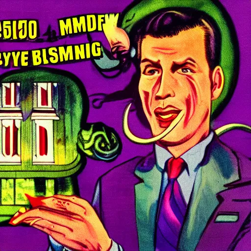 Image similar to Cthulhu as a modern day business man with a family and a drug and gambling addiction, psychedelic , 50s style infomercial , award winning , retro futuristic