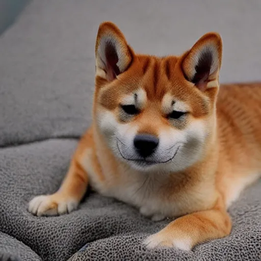 Image similar to Shiba inu morphed with a tabby cat, realistic photo