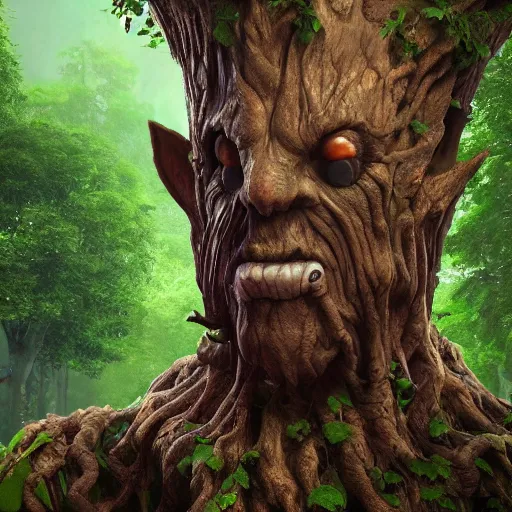Prompt: gorgeous treant humanised facemask, matte painting of ancient treant, talking tree with human face, 4 k resolution, octane rendering, trending on artstation