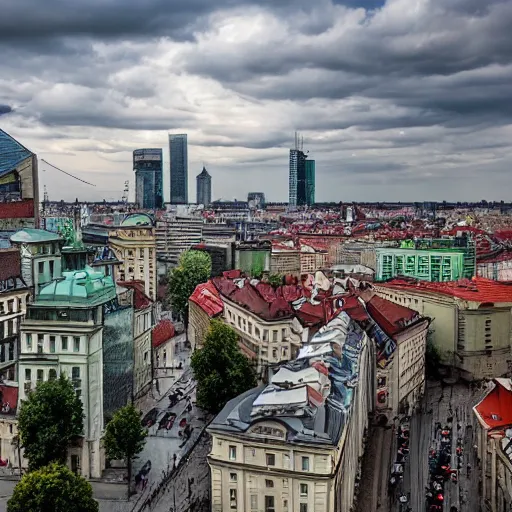 Prompt: warsaw city poland in year 2050 photography