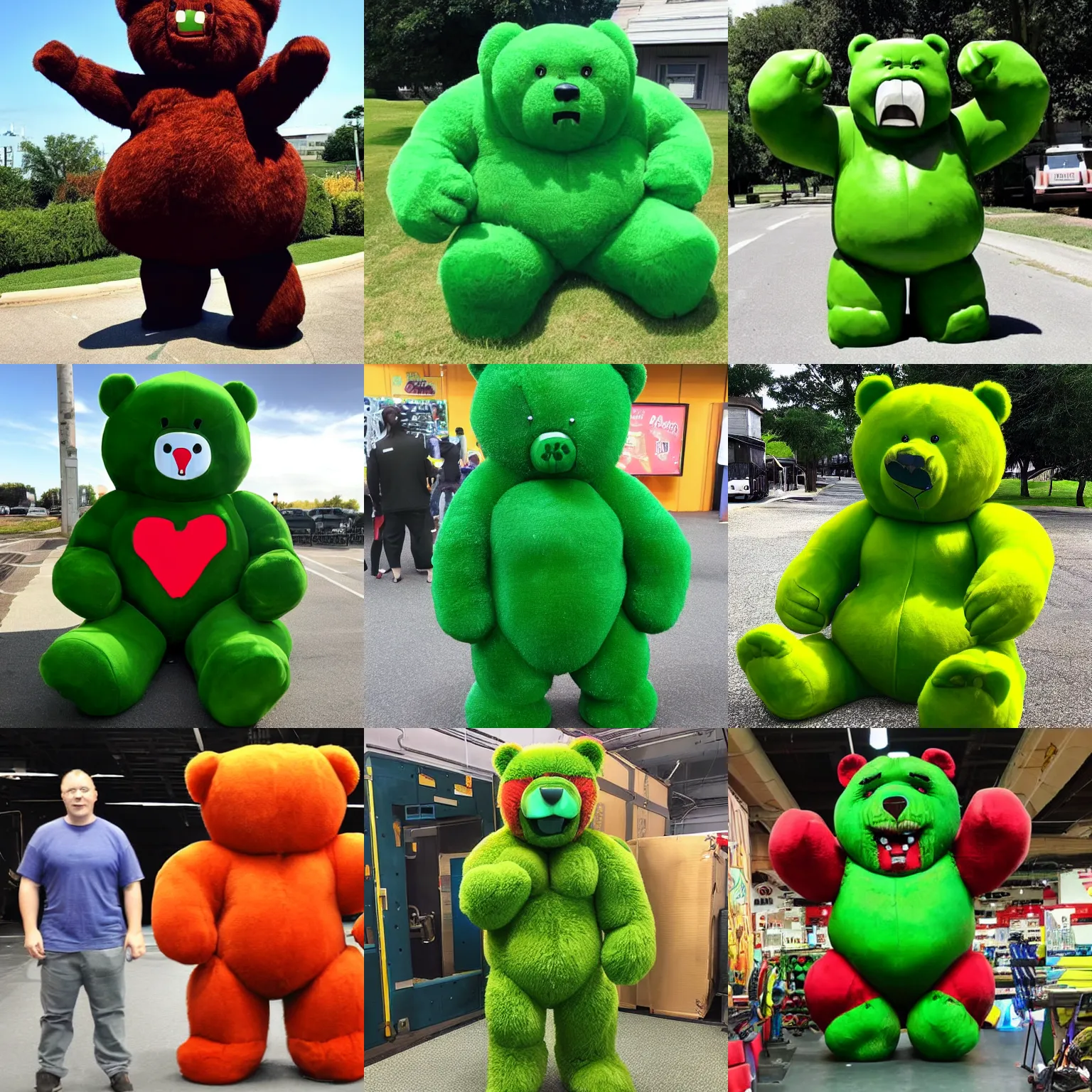 Prompt: oversized hulked gummibear!! gummibear!!, real photo