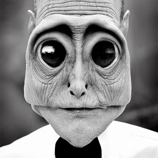 Image similar to “ portrait of a grey alien wearing a tuxedo, depth of field, zeiss lens, detailed, symmetrical, fashion photoshoot, by annie leibovitz and steve mccurry, david lazar, jimmy nelsson, breathtaking, award winning photo, 8 k resolution, extremely detailed, beautiful, establishing shot, artistic, hyperrealistic, beautiful face ”