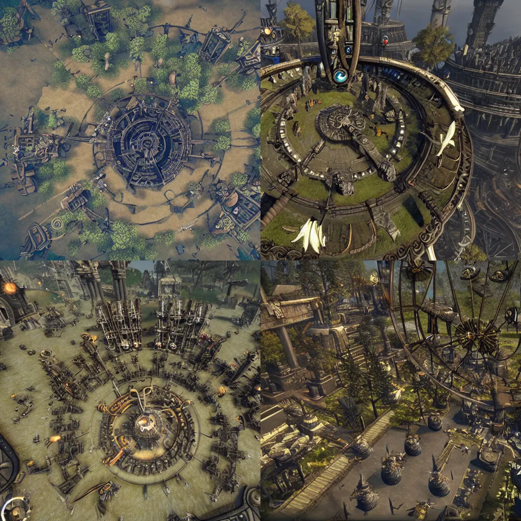 Prompt: Clockwork city, birds eye view