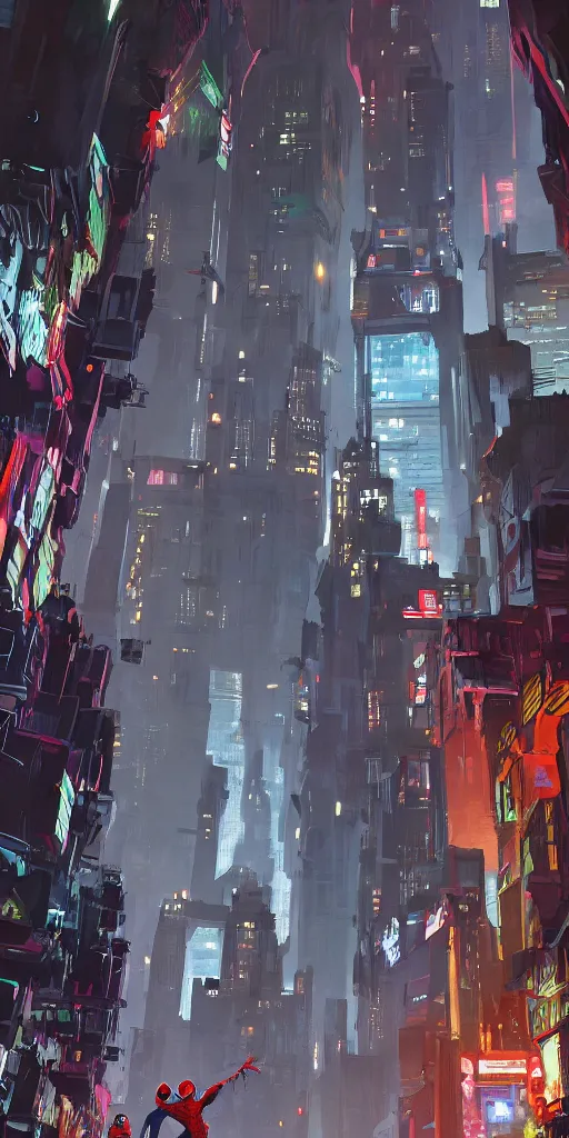 Image similar to the entrance of a stronghold located in the middle of new york city, by ashley wood and alberto mielgo, spiderman : into the spider - verse ( 2 0 1 8 ), masterpiece, award - winning, sharp focus, intricate concept art, ambient lighting, 8 k, artstation, pixiv