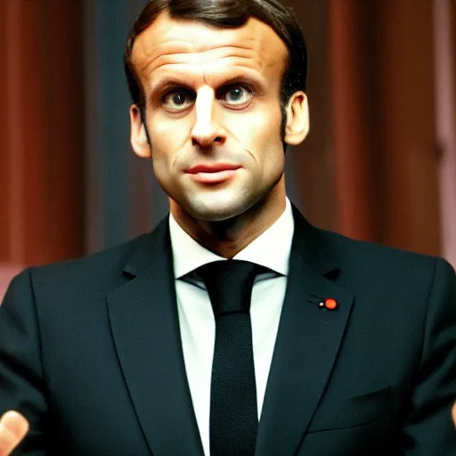 Image similar to Emmanuel Macron with monkey hair in American Psycho (1999)