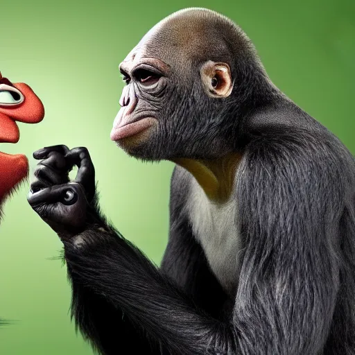 Image similar to ape teaching pepe, realistic
