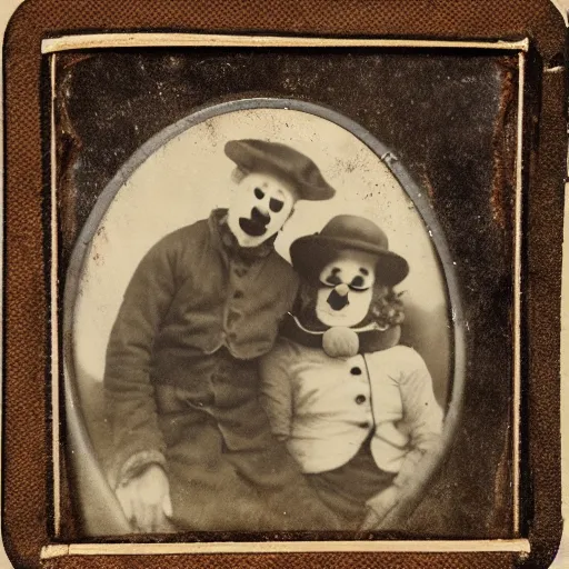 Image similar to tintype photo of two clowns drinking