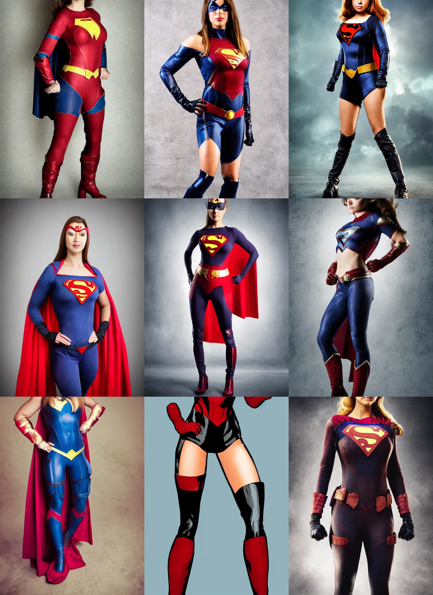 Prompt: full body photograph of a female superhero with a beautiful face