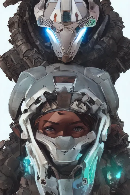 Image similar to combination suit armor aloy horizon forbidden west horizon zero dawn robot ninja mask helmet backpack tribal, art gta 5 comics, official fanart behance hd artstation by jesper ejsing, by rhads, makoto shinkai and lois van baarle, ilya kuvshinov, ossdraws radiating a glowing aura cgi rtx 2 0 2 2