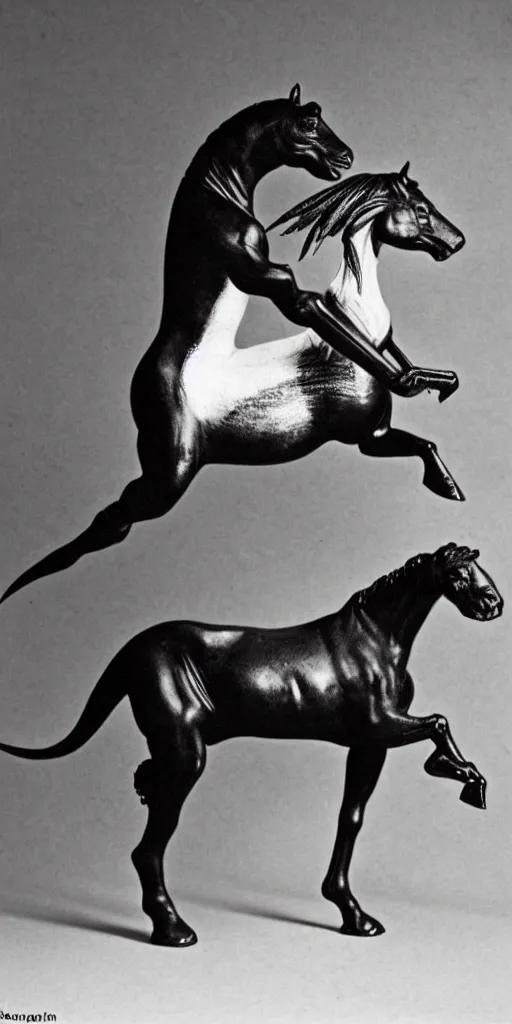 Prompt: t rex and a horse wearing high heels, anamorphic, strange, black and white, photograph, 1850s