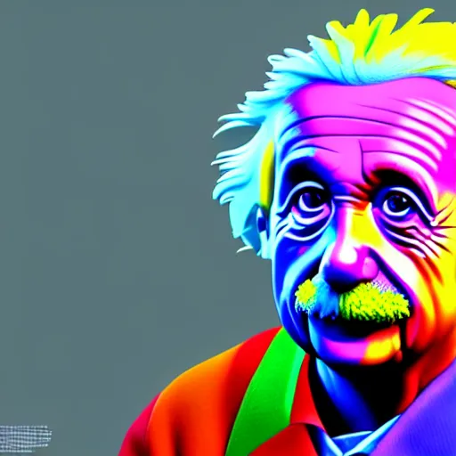 Image similar to albert einstein, vivid colors, highly detailed, digital art, 8 k, 3 d rendered in octane, blender, realistic, detailed lighting, detailed shadows, sharp, no blur, edited, corrected, trending on artstation, digital art