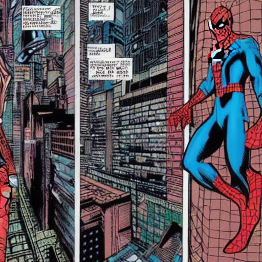 Image similar to spider man comic in cyberpunk future