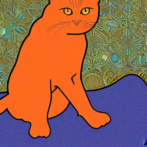 Image similar to a orange cat in virtual reality, in the style of alphonse mucha