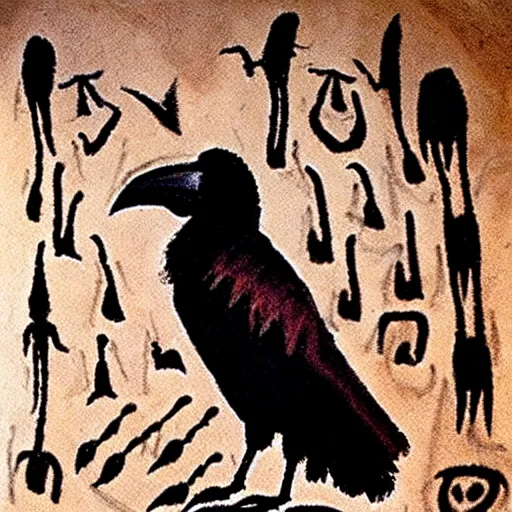 Prompt: shaman - raven, paleolithic cave art