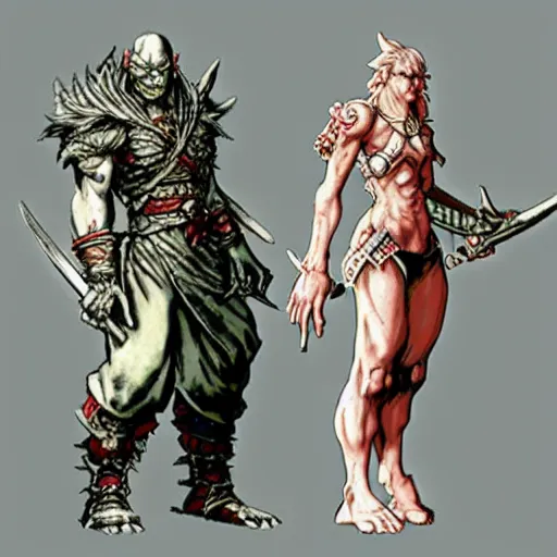 Image similar to final fantasy orc concept art yoshitaka amano, akihiko yoshida, moebius