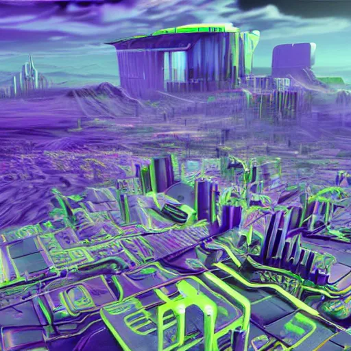 Image similar to a dream of a surreal landscape full of cyber punk computers battling megabytes