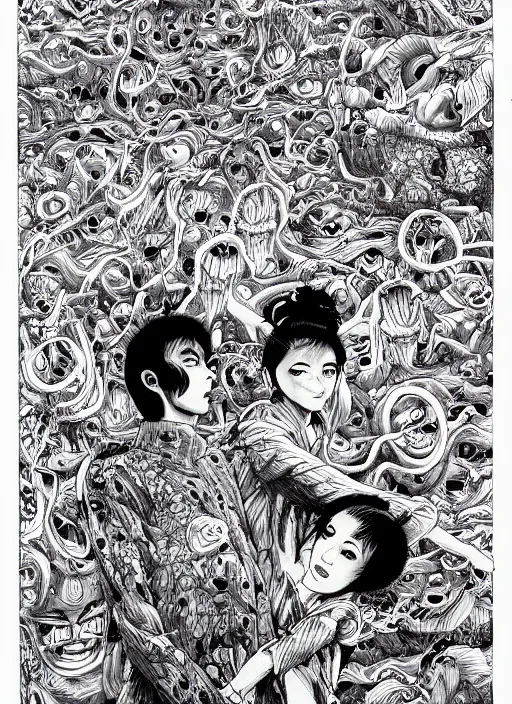 Image similar to junji ito and james jean artwork