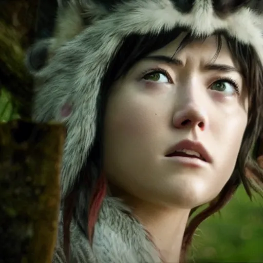 Prompt: mary elizabeth winstead as live action princess mononoke, still frame, sharp focus, cinematic, filmic