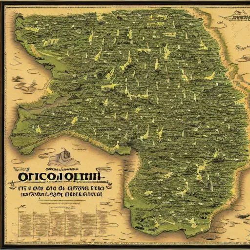 Prompt: a map of ohio, inspired by j. r. r. tolkien fantasy maps