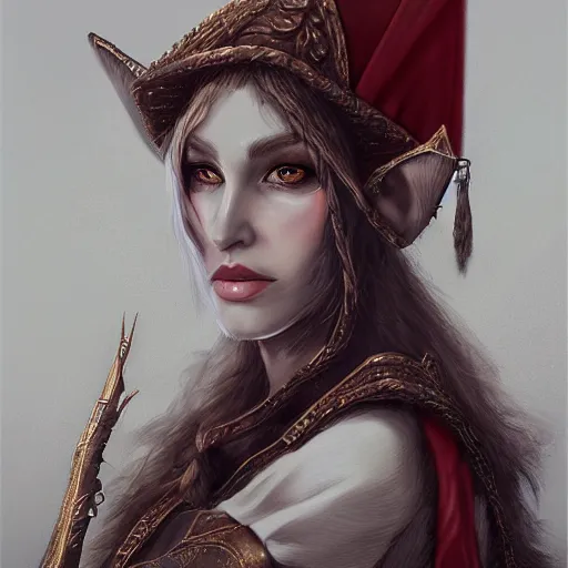 Image similar to beautiful realistic portrait of a female elf wizard, focus on face, fantasy, medieval, elegant, soft, intricate details, cinematic, trending on artstation, in the style of D&D