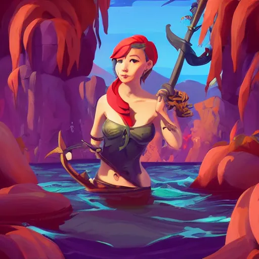 Image similar to painting jack the pirate mermaid on sea of thieves game avatar hero smooth face median photoshop filter cutout vector behance hd by jesper ejsing, by rhads, makoto shinkai and lois van baarle, ilya kuvshinov, rossdraws, illustration, art by ilya kuvshinov and gustav klimt