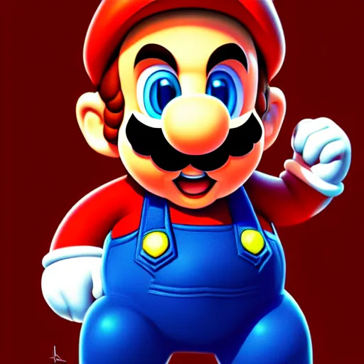Prompt: portrait of Super Mario, expressive pose, futuristic, highly detailed, digital painting, artstation, concept art, smooth, sharp focus