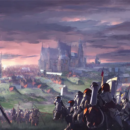 Image similar to Hundred Years War of Orleans, anime concept art by Makoto Shinkai