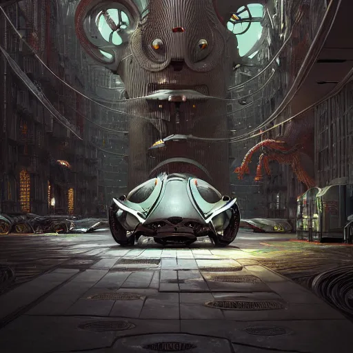 Image similar to cyborg supercar slick, animal : by michal karcz, daniel merriam, victo ngai and guillermo del toro : ornate, dynamic, particulate, intricate, elegant, highly detailed, centered, artstation, smooth, sharp focus, octane render