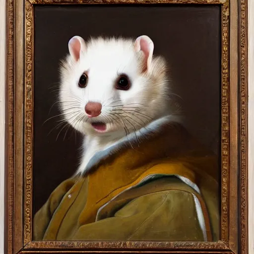 Image similar to Ferret with brown face markings in a general outfit , painted by Jan Willem Pieneman, Courageous, Bold, painting