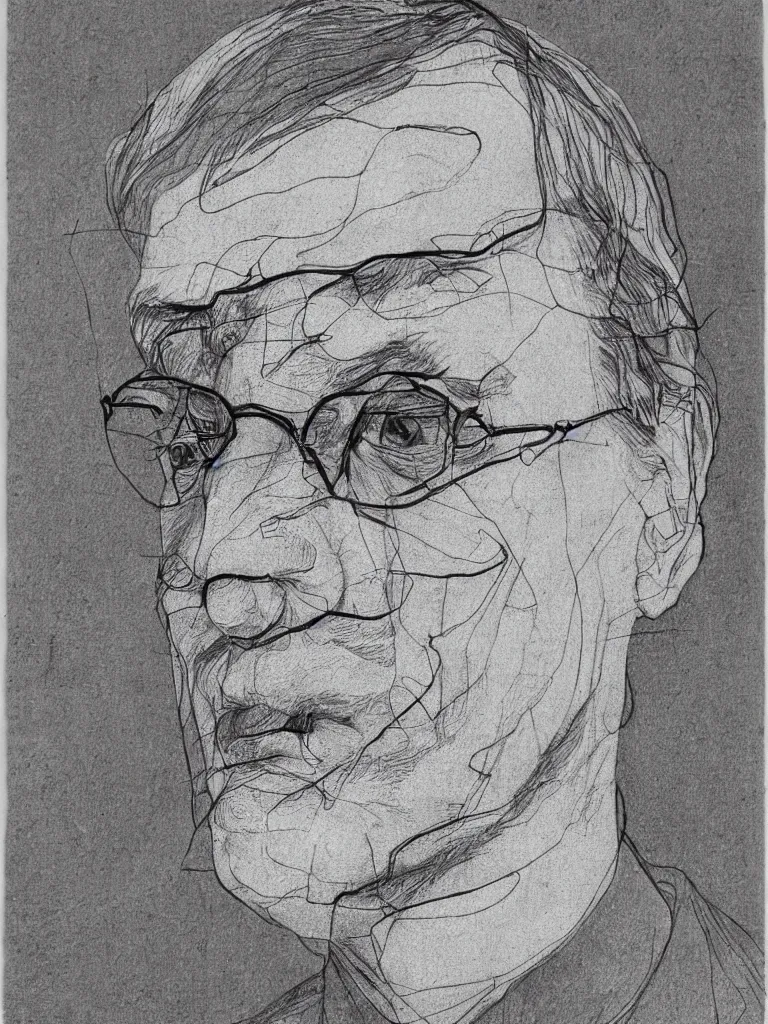 Image similar to wire lineart lines drawing calligraphy portrait of hermann hesse.